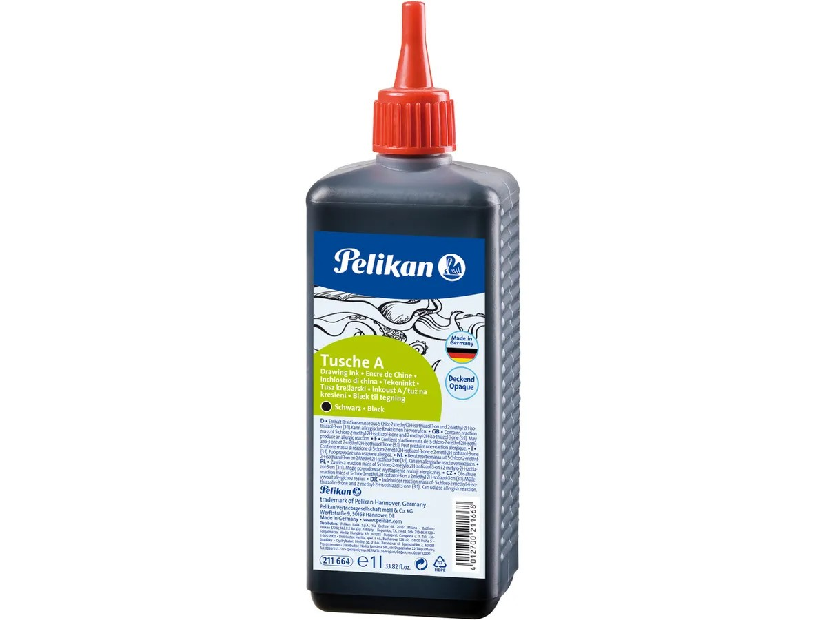 Pelikan 211664 Black Ink 1000mL bottle, Made in Germany.