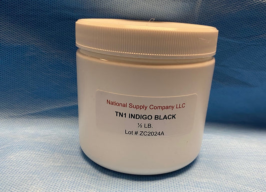 Indigo Black TN1 container. Dry Powder Ink 1/2lb size. 1lb Dry Powder Ink will come in 2 containers. Available through National Supply Company LLC. Visit National for Artist Ink supplies.